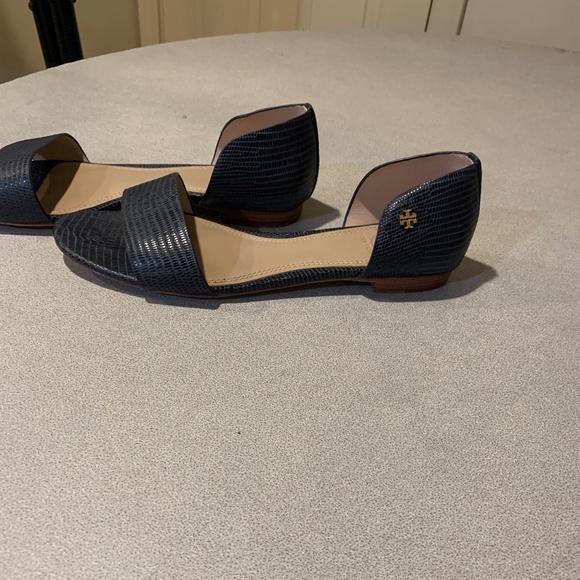 Tory Burch Blue Lizard Print Leather Flats sz 8.5 M - Picture 4 of 6